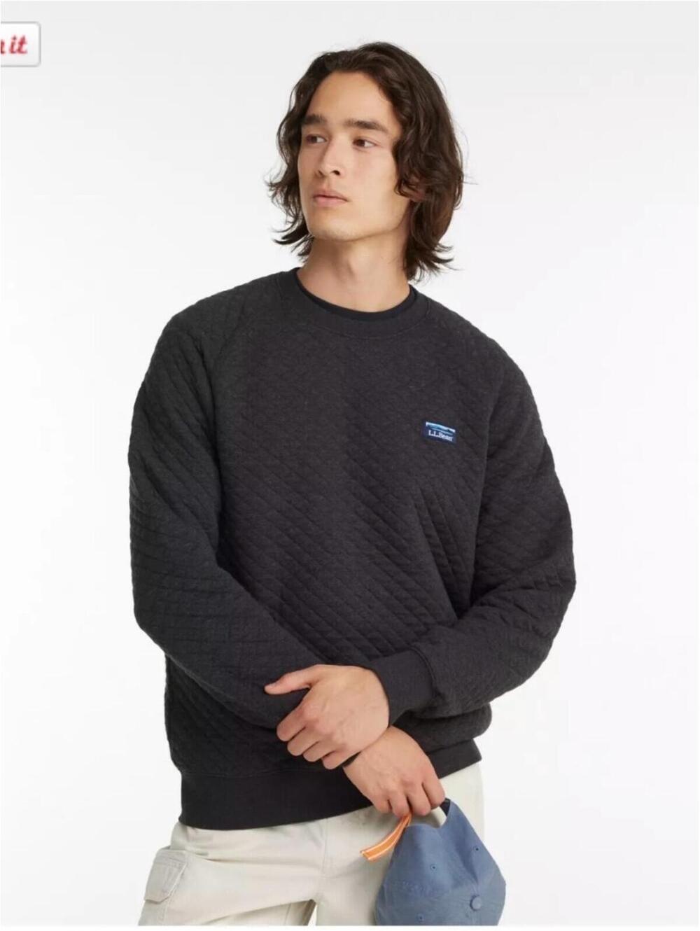 L.L. Bean men’s Quilted Crewneck Sweatshirt Charcoal grey L Large pullover